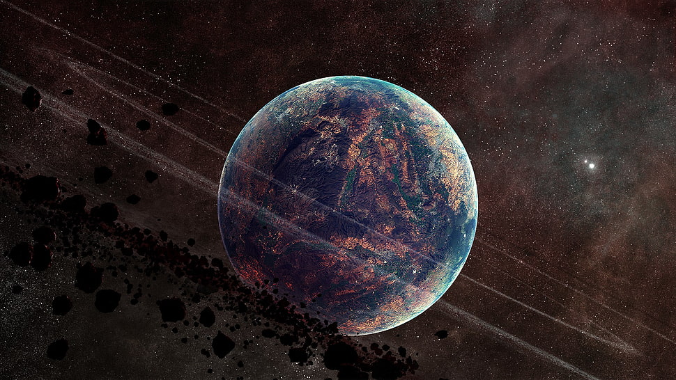 earth digital wallpaper, space, planet, planetary rings, space art HD wallpaper