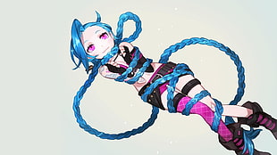 female anime character digital wallpaper, Jinx (League of Legends), League of Legends, blue hair, video games