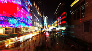 time lapse photography of people walking on road, Chengdu, light trails, night, blurred