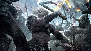 man with ax game character, Vikings, battle, war, fantasy art HD wallpaper