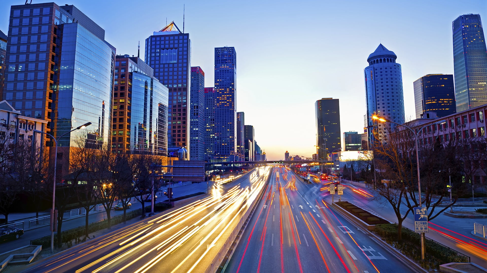 concrete buildings, Asia, Beijing, highway, street