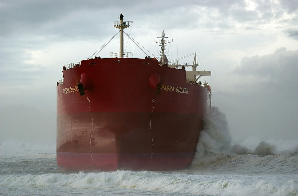 red transport ship, container ship, ship HD wallpaper