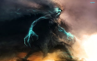 cloud with lightnings digital wallpaper