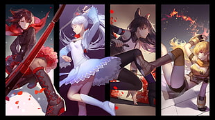 four female anime characters photo collage digital wallpaper