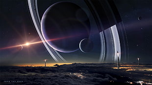 gray planet, space, planet, spacescapes, planetary rings HD wallpaper