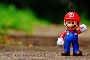 shallow focus of Mario action figure toy