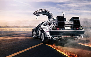 silver vehicle wallpaper, DeLorean HD wallpaper