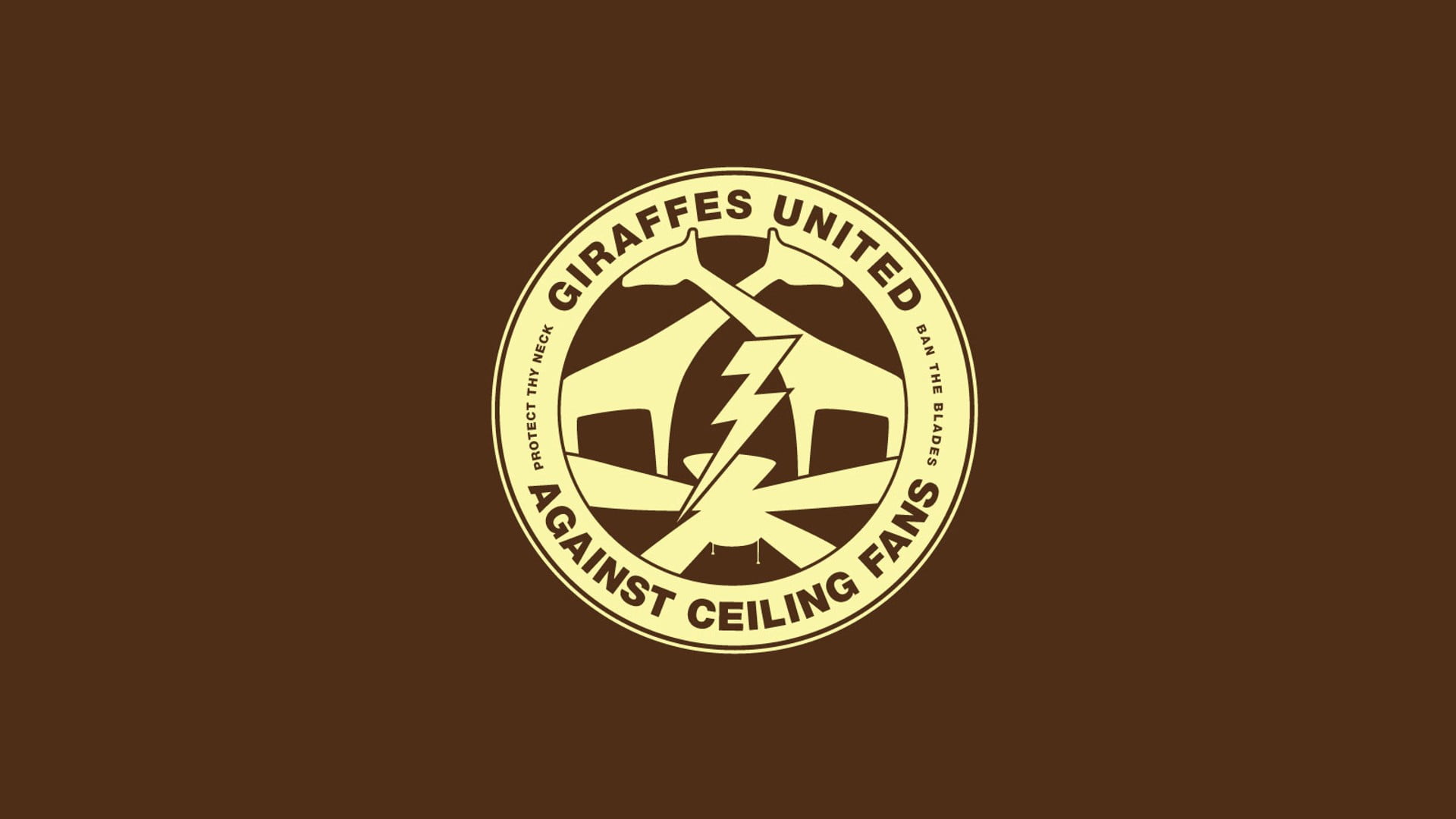 Giraffes United Against Ceiling Fans logo, humor, simple, simple background, brown
