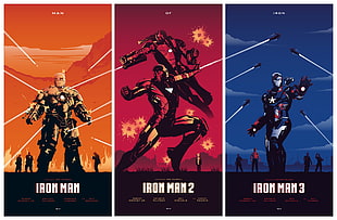 three Iron Man posters, Iron Man, movies, movie poster, poster