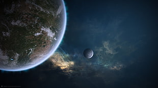 two planets digital wallpaper, space art
