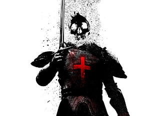 Ghost Raider illustration, Alex Cherry, knight, skull, white background