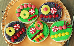 food photography of pastries with fruits and candies toppings