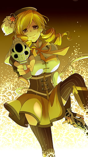 female anime character holding revolver HD wallpaper