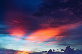 red and white clouds, sky, clouds, sunset, mountains