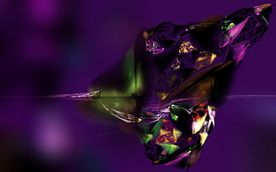 purple, green, and beige crystal graphic art HD wallpaper