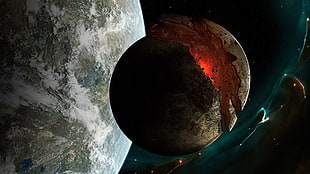brown and black wooden table, space, render, planet, Moon