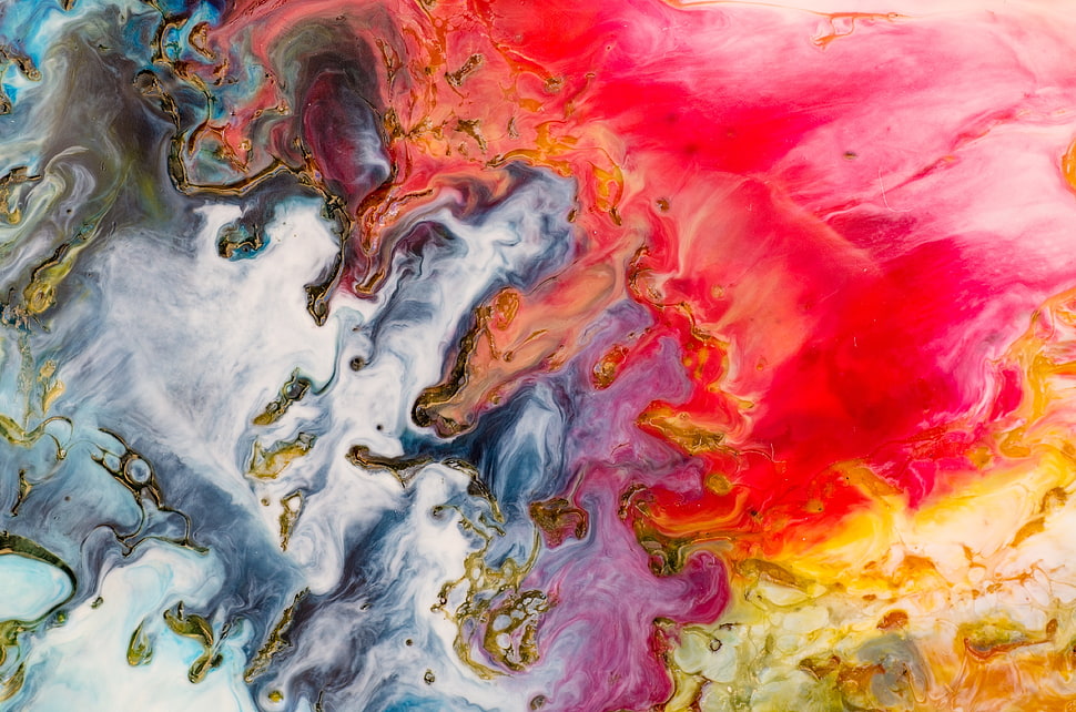 grey, yellow, and red abstract painting HD wallpaper