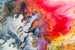 grey, yellow, and red abstract painting