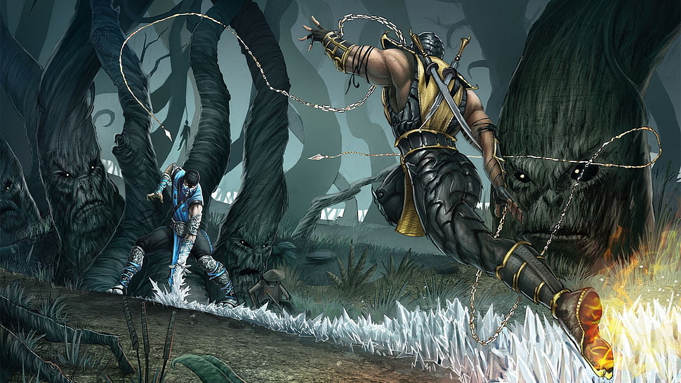 Sub Zero and Scorpion fighting HD wallpaper