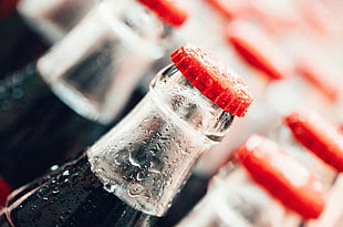 silver and red gemstone ring, bottles, blurred, macro, Coca-Cola HD wallpaper