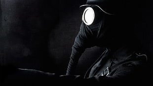 photo of man wearing mask, gas masks, apocalyptic, dark, military