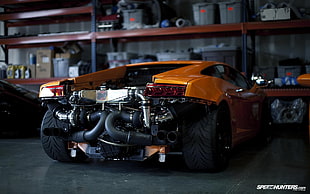 orange sports coupe scale model, car, Lamborghini, engines, biturbo