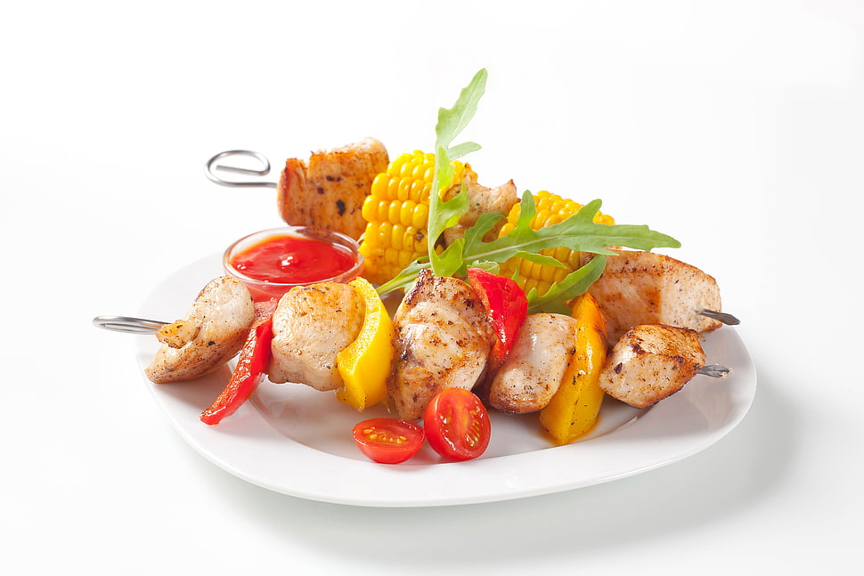 meat barbecue with corn cob HD wallpaper