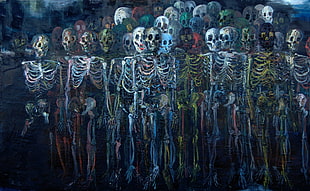skeletons painting, digital art, skeleton, bones, ribs HD wallpaper
