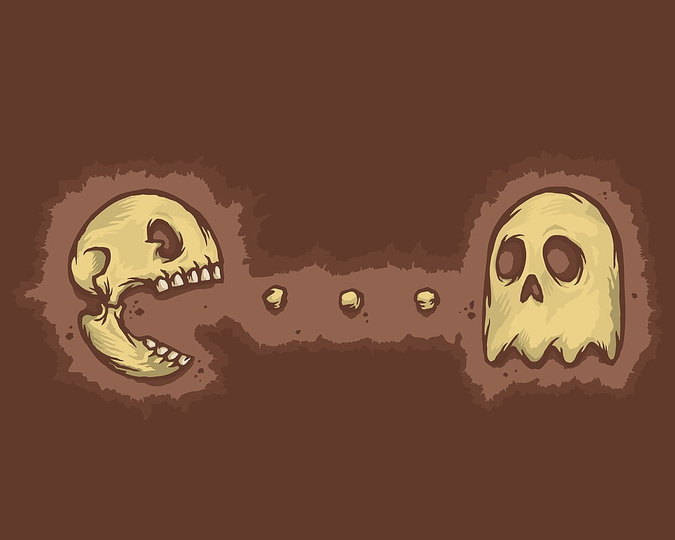 skeleton Pac-Man graphics art, skull, Pacman HD wallpaper