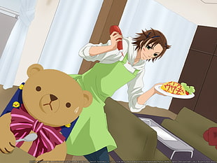 male anime character and bear