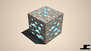 gray and blue Minecraft cube illustration, Minecraft, cube, video games HD wallpaper