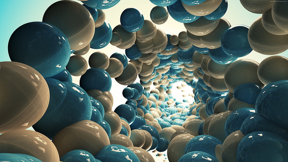 beige and blue balls through hole digital wallpaper HD wallpaper