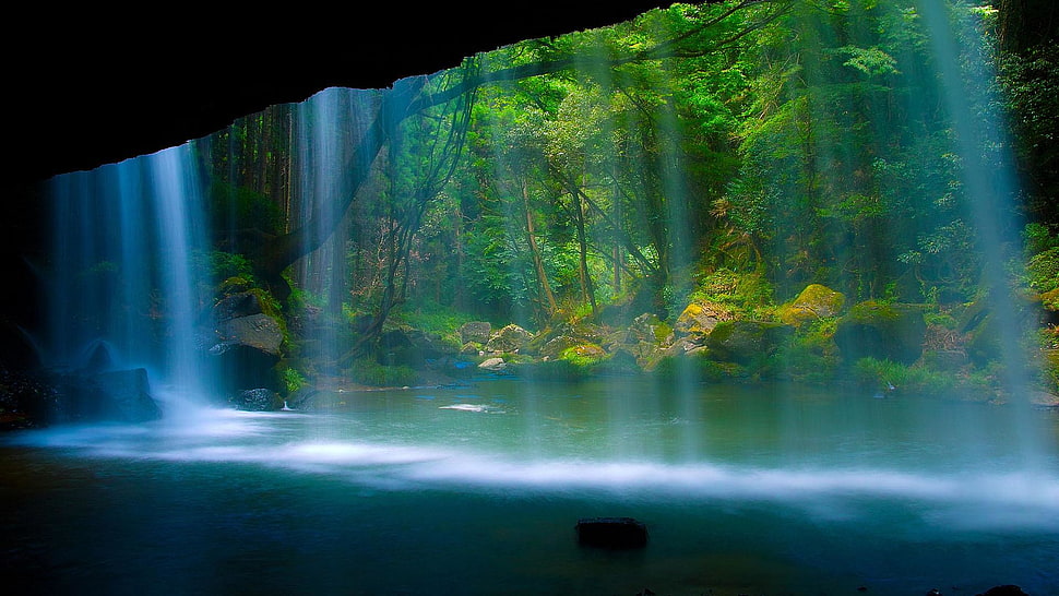 photo of waterfalls at daytime HD wallpaper
