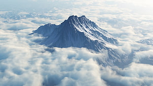 gray mountain peak surrounded with clouds HD wallpaper