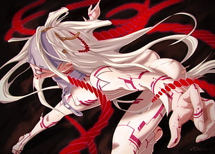 white haired female anime illustration, Deadman Wonderland, Shiro (Deadman Wonderland), blood, anime