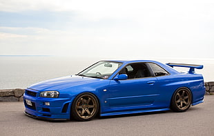 blue Nissan GTR coupe, Nissan, skyline, Nissan Skyline GT-R R34, GT-R