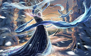 Ice Queen wearing blue cape digital wallapaper HD wallpaper