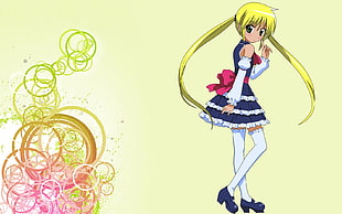 female anime character in blue and white mini dress digital wallpaper HD wallpaper