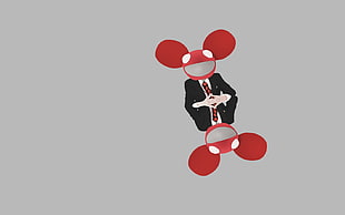 red and black moue character illustration with gray background