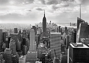 grayscale photo of city buildings, New York City, monochrome, cityscape, city