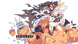 anime character Halloween illustration, Halloween, witch hat, hat, pumpkin