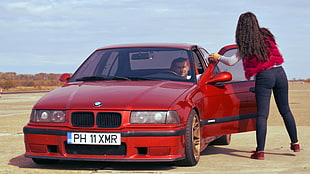 red BMW sedan, Drag Racing Romania,  Romania, BMW E36, Ianca HD wallpaper
