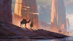 brown camel, digital art, camels, Camelo, desert