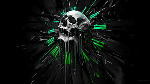 illustration of skull, abstract, skull, clocks, black background