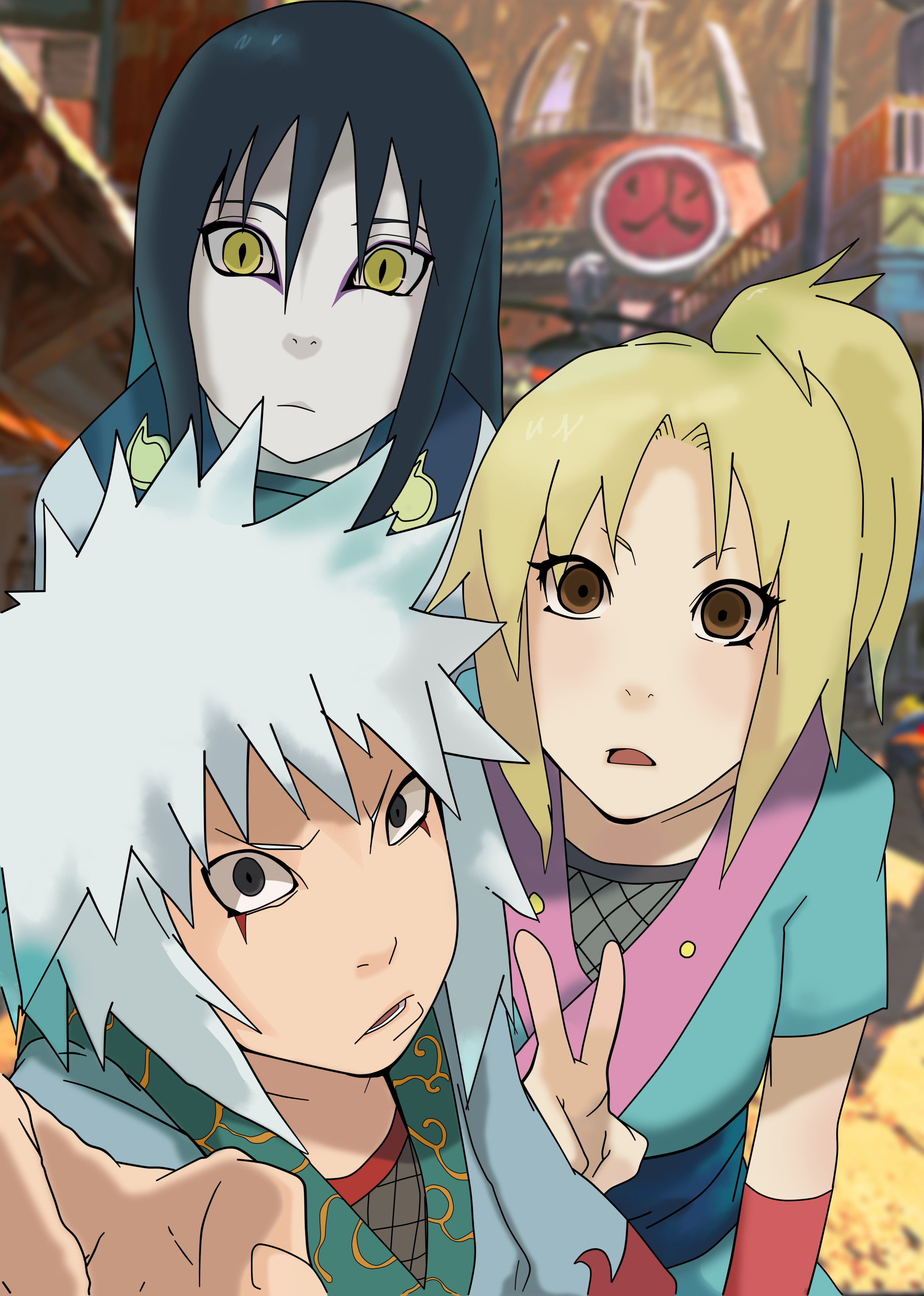 Naruto Uruchimaru, Jiraiya and Tsunade young digital wallpaper, anime, Tsunade, Orochimaru, Jiraiya