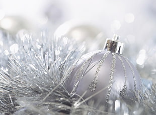 gray glittered bauble