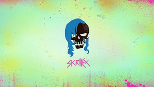 Skrillex logo illustration, Suicide Squad, green, skull, pink
