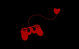 red analog controller illustration, controllers, video games, heart, minimalism HD wallpaper