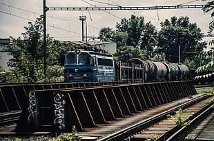 blue and white steam train, train, train station, old, rust HD wallpaper