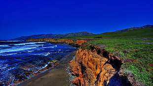 cliff and shore, beach, cliff, coast, nature HD wallpaper